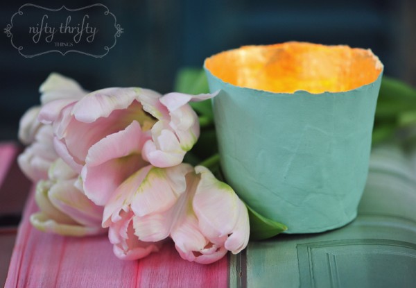 paper mache tea light from {nifty thrifty things}